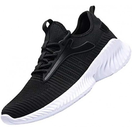 Mens Running Sneakers Slip On Walking Shoes Fashion Breathable Sneaker Mesh Soft Sole Casual Athletic Lightweight Black-White